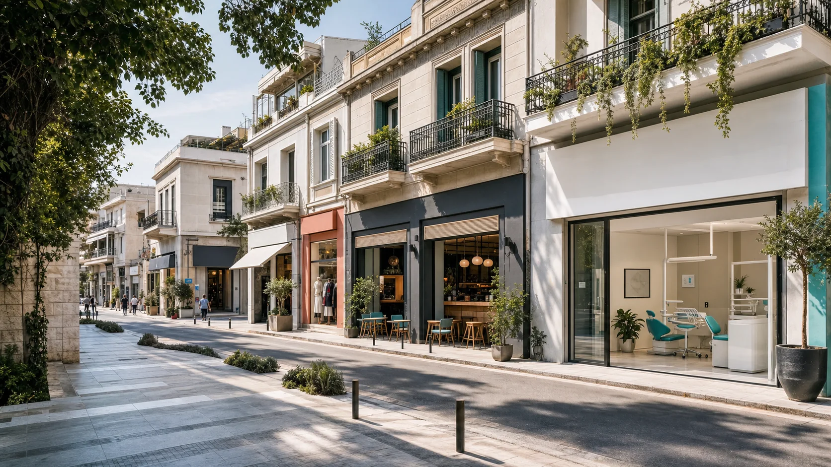 Τοπικές επιχειρήσεις σε σύγχρονη γειτονιά της Αθήνας